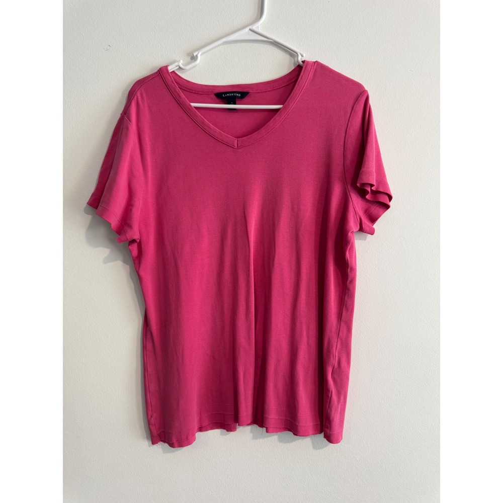 Lands' End V-Neck Short Sleeve Tee Womens Medium‎ 10-12 Pink Cotton Blend